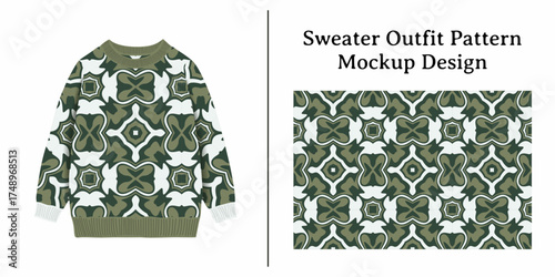 This is a sweater outfit pattern mockup design featuring a unique geometric print.