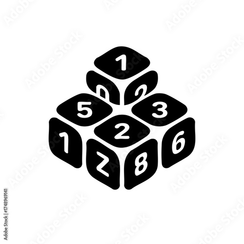 3D Dice Block Numbers – Minimal Game Symbol Vector