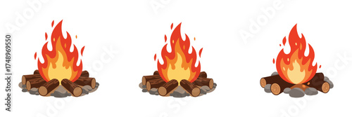 Outdoor Adventure Bonfire Firewood Icons.