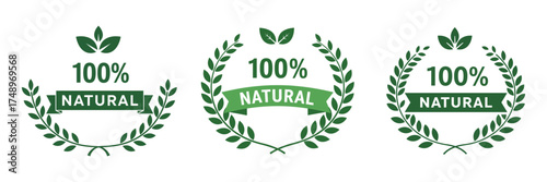Vector Set of 100% Natural Certified Wreath Icons.