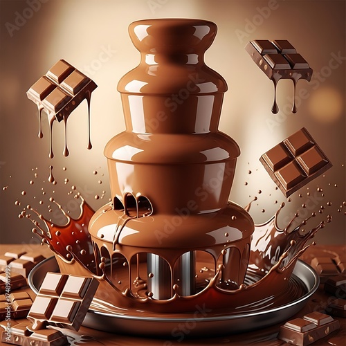 Wallpaper Mural Chocolate Fountain Delight - A Decadent Cascade of Sweetness. Torontodigital.ca