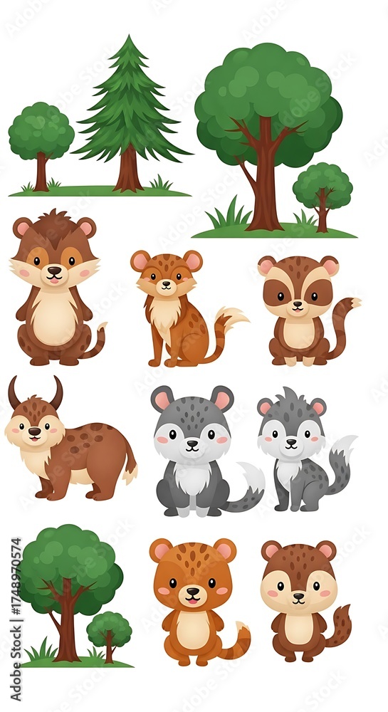 custom made wallpaper toronto digitalCharming Forest Animals and Trees - A Whimsical Illustration for Children.