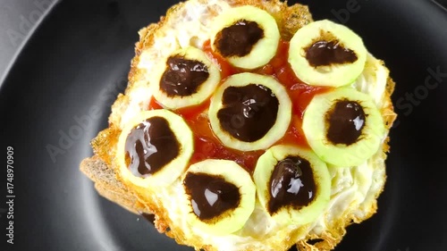 Close up egg and cucumber sandwich , indoor Chiangmai Thailand.