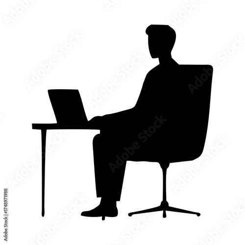 SILHOUETTE OF A MAN IN A SUIT SITTING ON A CHAIR WITH A LAPTOP ON A DESK