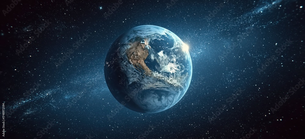 Obraz premium Earth Image Featuring Atmospheric Details and Star-Filled Space, Perfect for Education, Climate Awareness, and Scientific Visualization. Mapping, Global Communication, and Space Exploration Materials