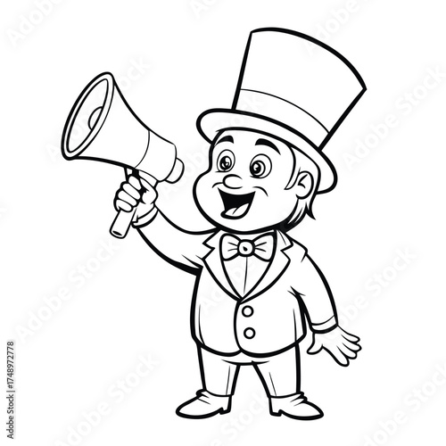 Coloring Page: Ringmaster Leading the Show with a Trumpet