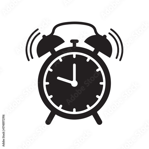 black alarm clock vector icon 