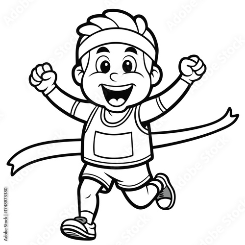 Triumphant Runner Crossing the Finish Line Coloring Page