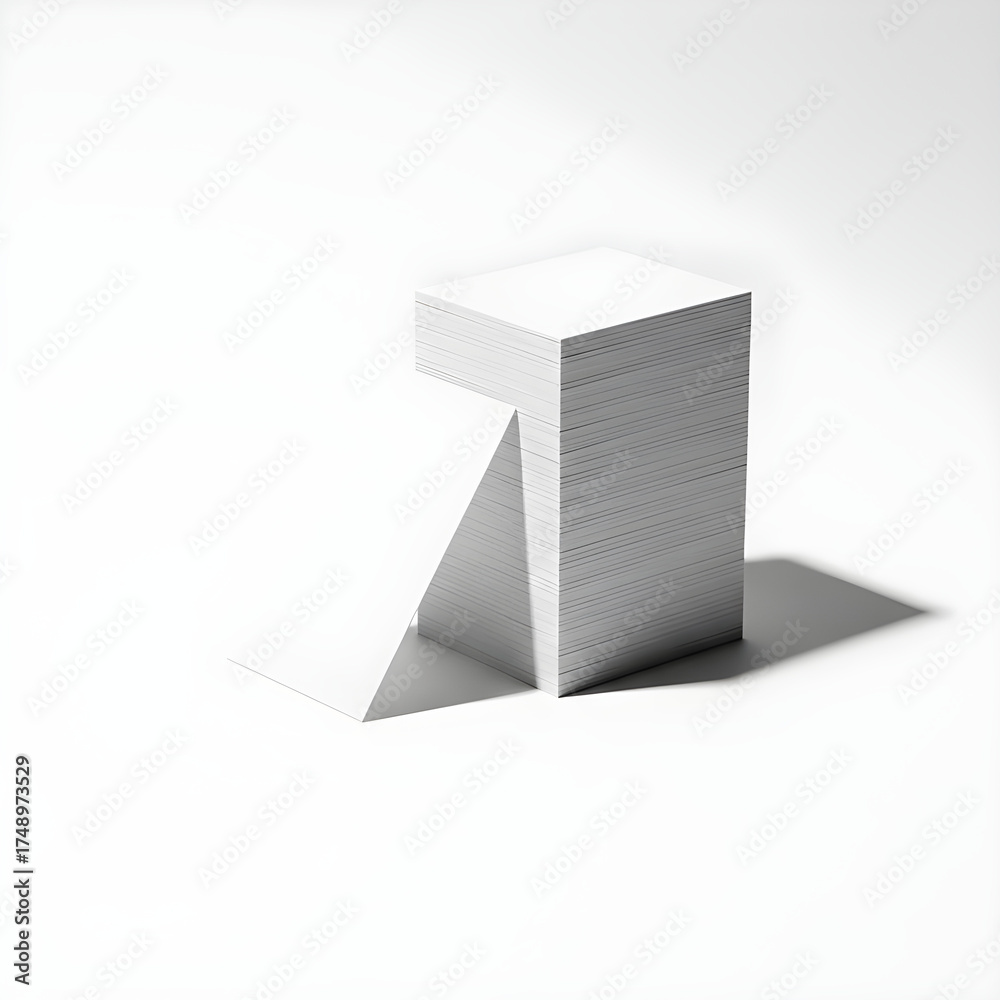 Fototapeta premium Abstract Stack of Blank White Paper or Business Cards with Dramatic Shadow