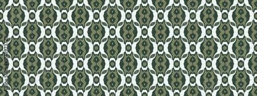 A repeating pattern of oval shapes in a geometric arrangement with shades of green and white creating a unique visual texture for backgrounds.