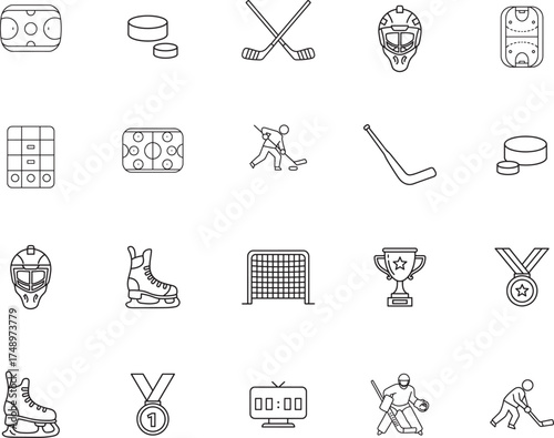 Ice Hockey Sport and Championship Line Icon Set