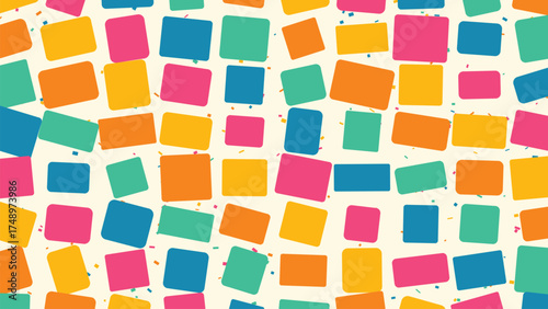 Seamless pattern with multicolored rounded rectangles and confetti vector background