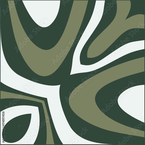 Abstract Organic Flowing Shapes in a Harmonious Palette of Deep Greens and Earth Tones Creating a Serene Visual Experience.