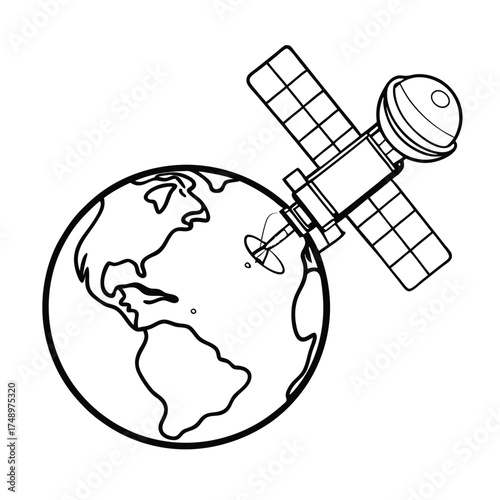 Coloring Page Featuring a Space Station Orbiting Earth
