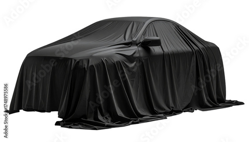 Vehicle veiled in flowing black cloth