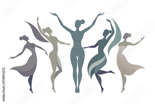 Ballet dancers in silhouette jumping and dancing gracefully