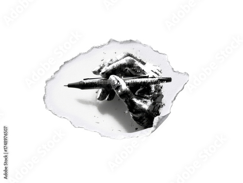 Hand with Pen Drawing on a Transparent Background Ink Sketch Graphic Design