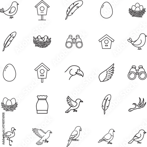 National Bird Day and Ornithology Line Art Icon Set