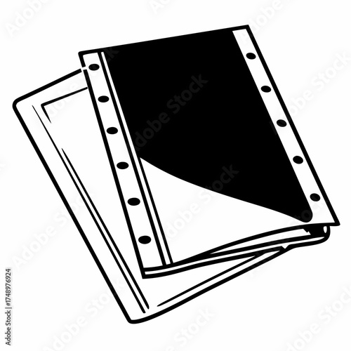 Two loose leaf binders stacked on top of each other in black and white  