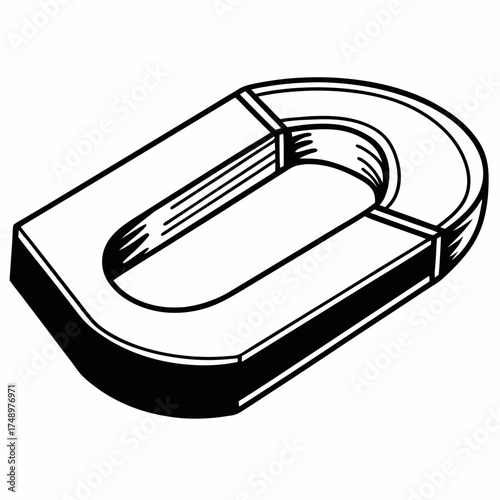 Illustration of a horseshoe magnet in black and white style  