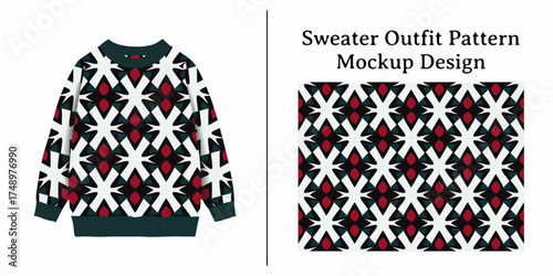 Sweater Outfit Pattern Mockup Design Displaying a Detailed Argyle Knit Fabric with a Repeating Geometric Motif.