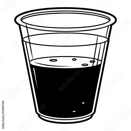 Black drink in clear plastic cup with bubbles  
