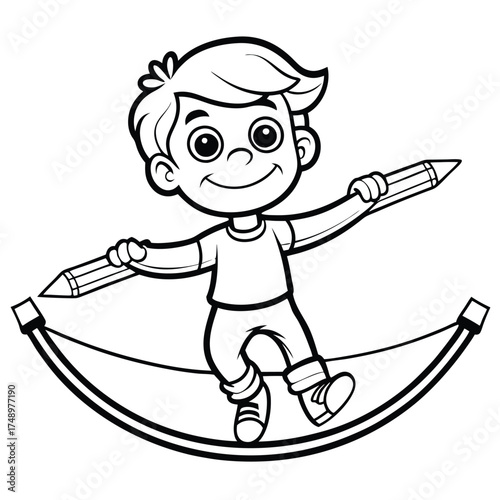 Tightrope Walker Balancing High Above a City Skyline Coloring Page