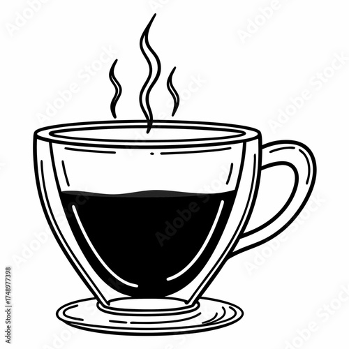 Cup of steaming black coffee on a white background  