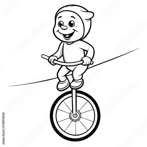 Unicycle Balancing Acrobatically on High Tightrope Coloring Page