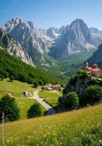 Picturesque Village in Picos de Europa National Park, Spain.