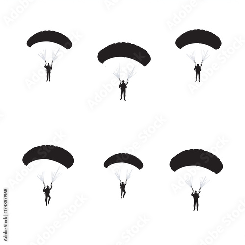 Parachutes flying in a sky with clouds and autumn weather vector illustration