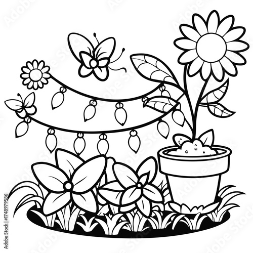 Whimsical Garden Coloring Page with Enchanting Fairies