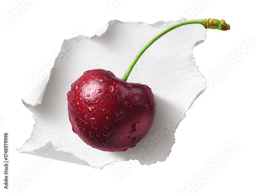 Isolated Red Ripe Cherry Detailed Close-Up Refreshment on a Transparent Background