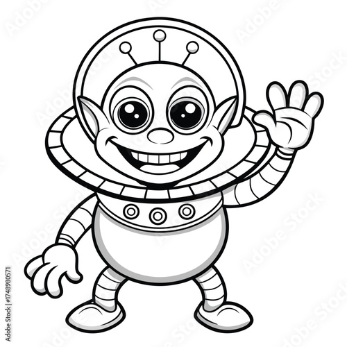 Intergalactic Greetings from a Waving Alien Creature Coloring Page