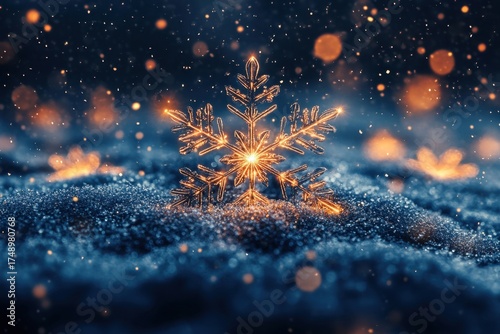 Snowflake on a snowy background.