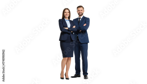 confident and professional business couple exuding success with folded arms, capturing the essence of corporate partnership. Isolated On Transparent and White Background