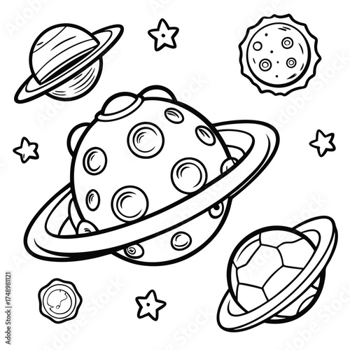 Intergalactic Spaceships Zoom Through an Asteroid Belt Coloring Page