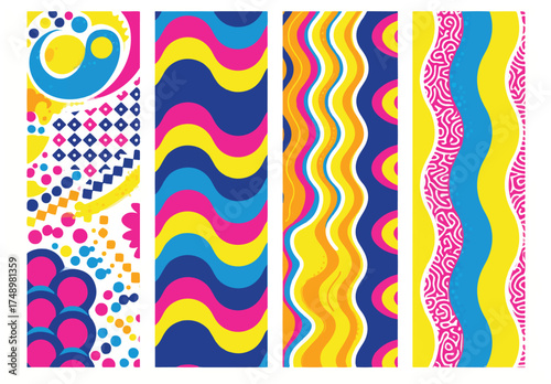 Vibrant Abstract Patterns: A collection of eye-catching abstract patterns bursting with bright colors and playful forms, perfect for adding a touch of creative flair to any design. 