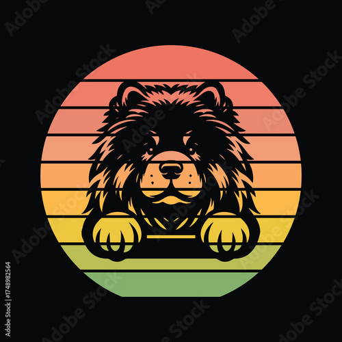 Chow Chow Dog Peeking Sunset Vintage Retro Dog Lover