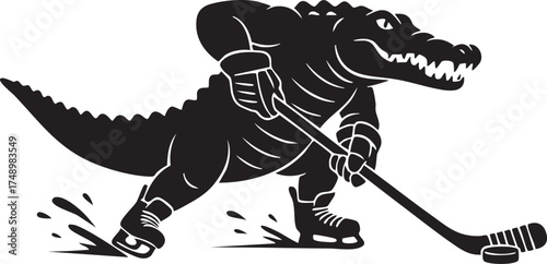 Fierce Alligator Ice Hockey Player Mascot Silhouette Illustration