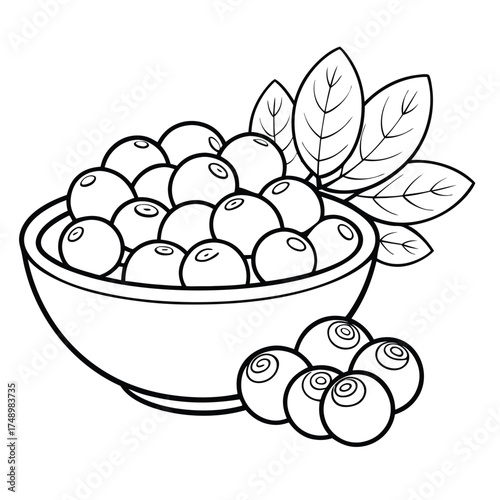 Coloring Page: Blueberries Scattered in a Bowl, Ready for Creation
