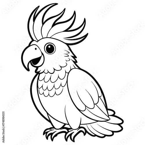 Detailed Coloring Page of a Cockatoo with an Elaborate Head Crest