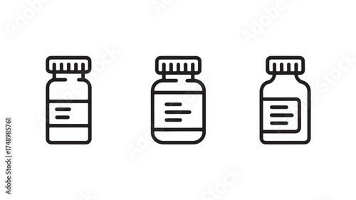Three simple line art icons representing pharmaceutical bottles or medication containers.