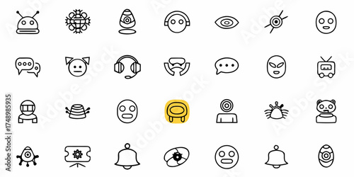 Playful set of assorted outline icons for digital designs, perfect for apps or websites, modern, minimal, and engaging, add a touch of fun to your next project now