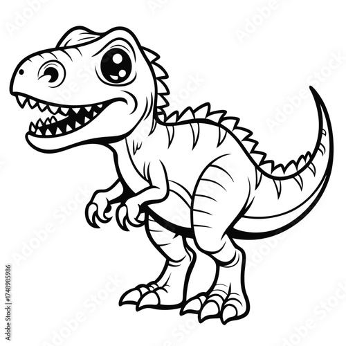 Coloring Page of Giganotosaurus Stalking Its Prey in a Prehistoric Landscape