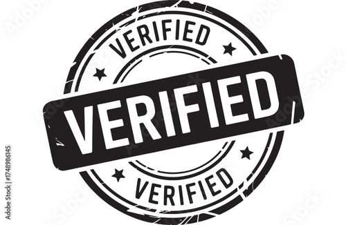 Circular rubber stamp imprint with the word VERIFIED stamped in black ink, signifying approval or authenticity.