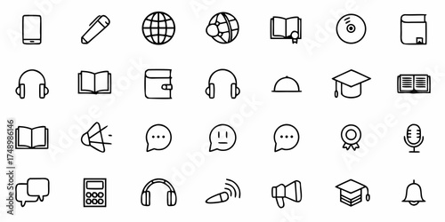 Engaging education icons for web design and elearning, perfect for showcasing online courses, digital classrooms, and modern learning platforms, vector graphics included