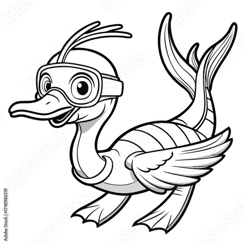 Printable Coloring Page Featuring Hesperornis Diving Underwater