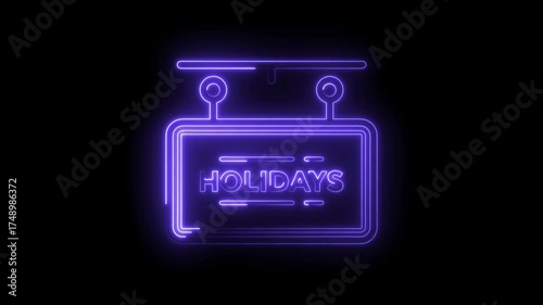 Glowing holidays neon sign animation on black background perfect for festive promotions