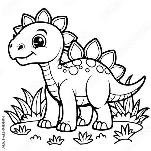 Intricate Coloring Page of a Kentrosaurus in a Verdant Grassland Setting